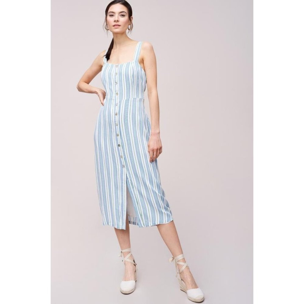 No Rest for Briget Cotton Candy LA Slip Dress M Blue White Striped Lined NWT